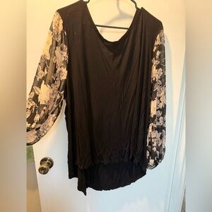 Maurices Black Top with Floral Sleeves